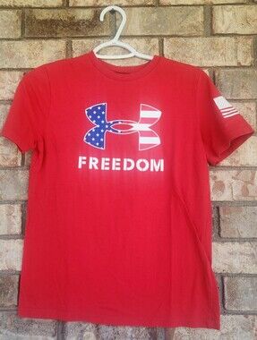 Under Armour 'Freedom' Youth Large Logo Tee - Red with American Flag Logo